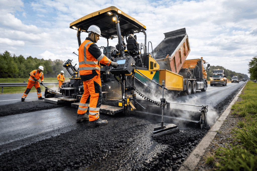 Machinist asfaltspreidmachine