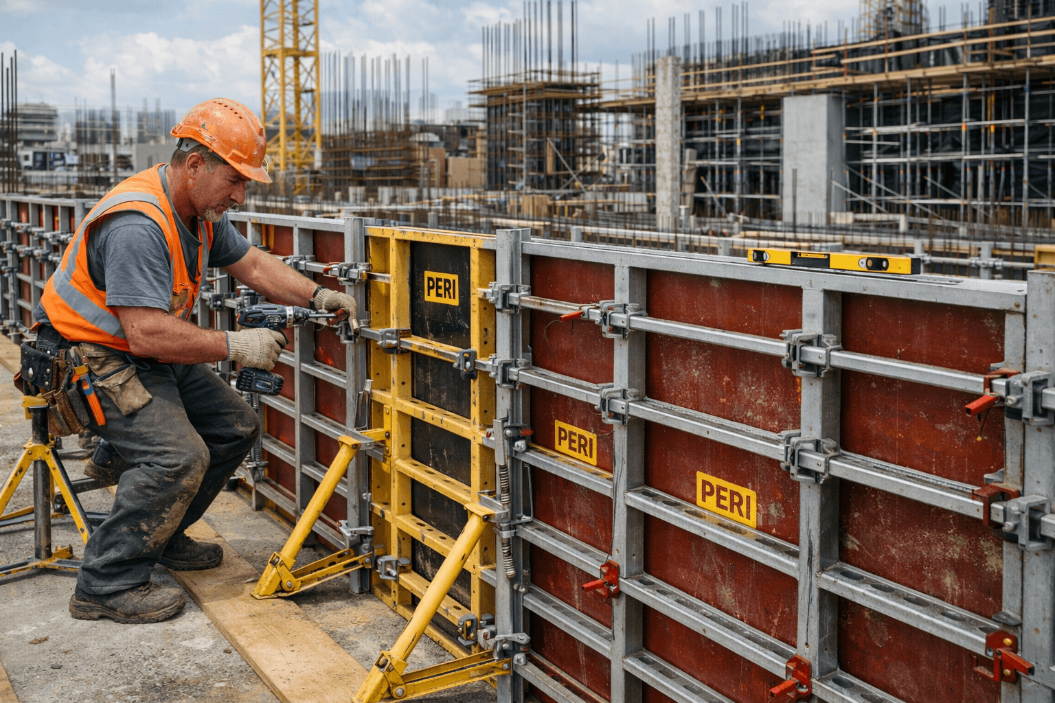 Betontimmerman op de bouwplaats