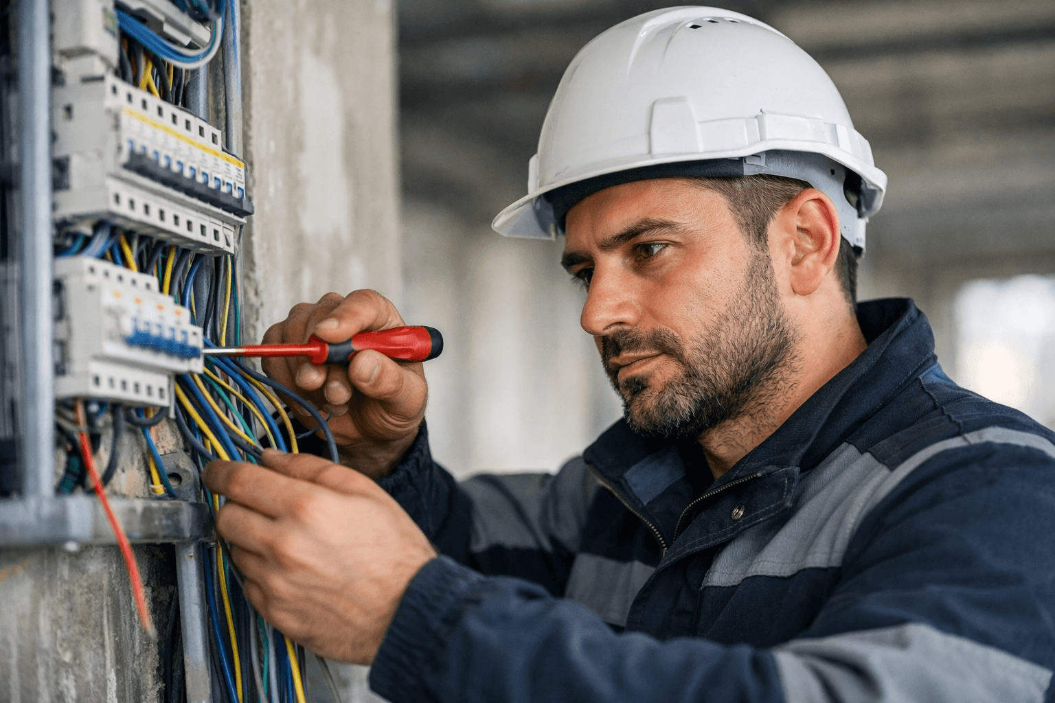 Elektromonteur aan installatie
